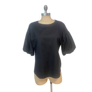 Fitzroy & Willa Black Short Puff Sleeve Top Medium 100% cotton